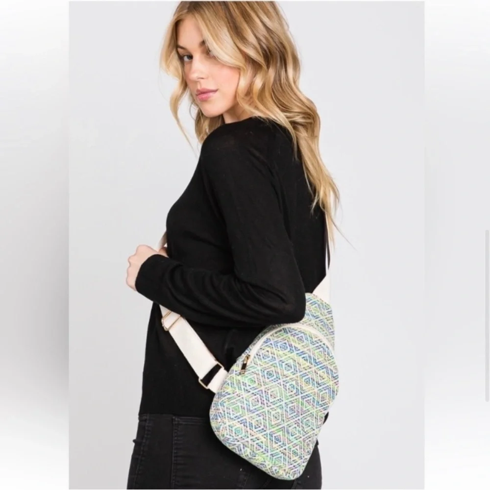 Aztec Print Crossbody Sling Bag Lightweight Geometric Backpack Travel Bag - Picture 3 of 11